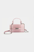 Voralis pink metallic chain faux leather tote bag - front view