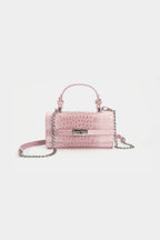 Voralis pink metallic chain faux leather tote bag - front view
