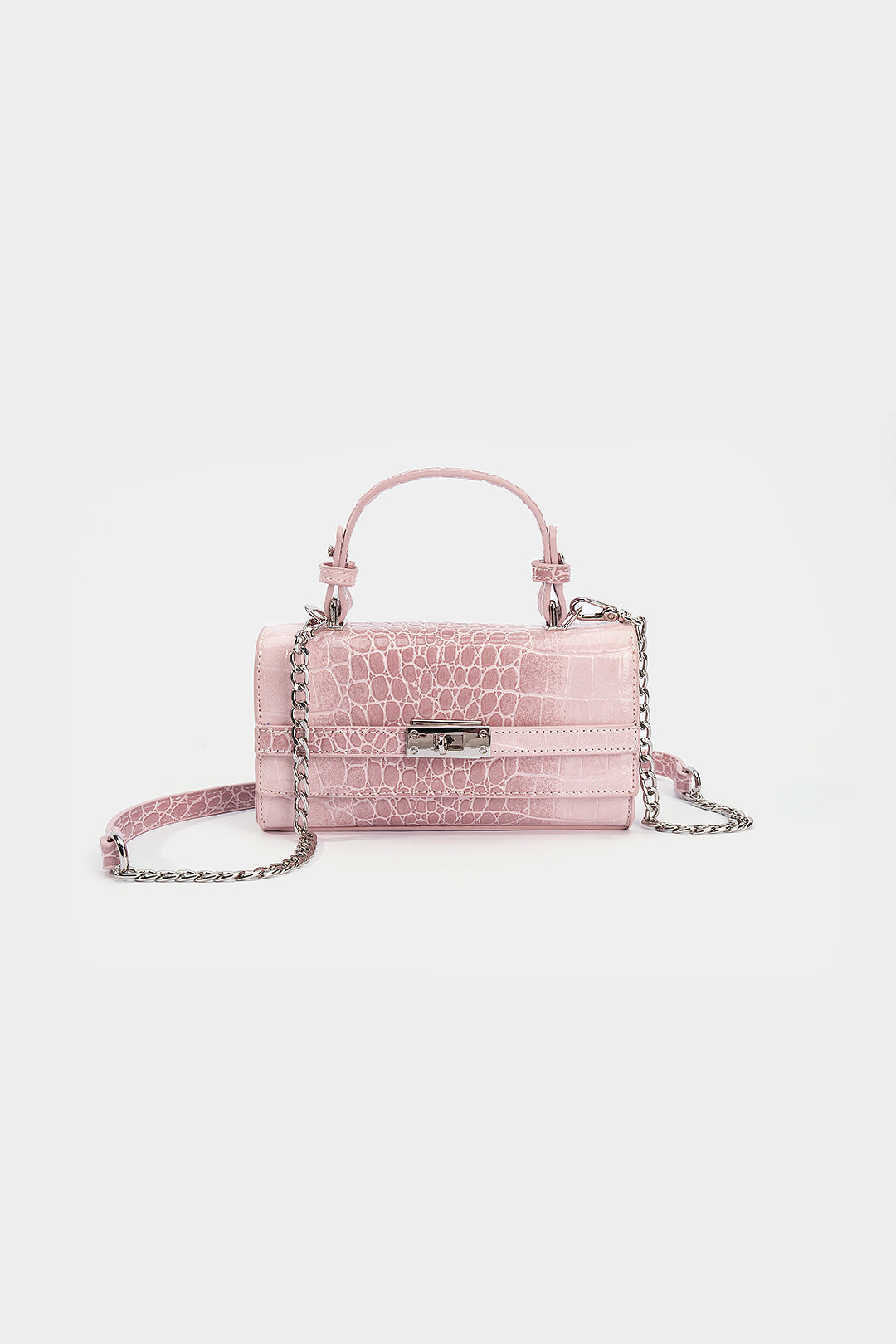 Voralis pink metallic chain faux leather tote bag - front view