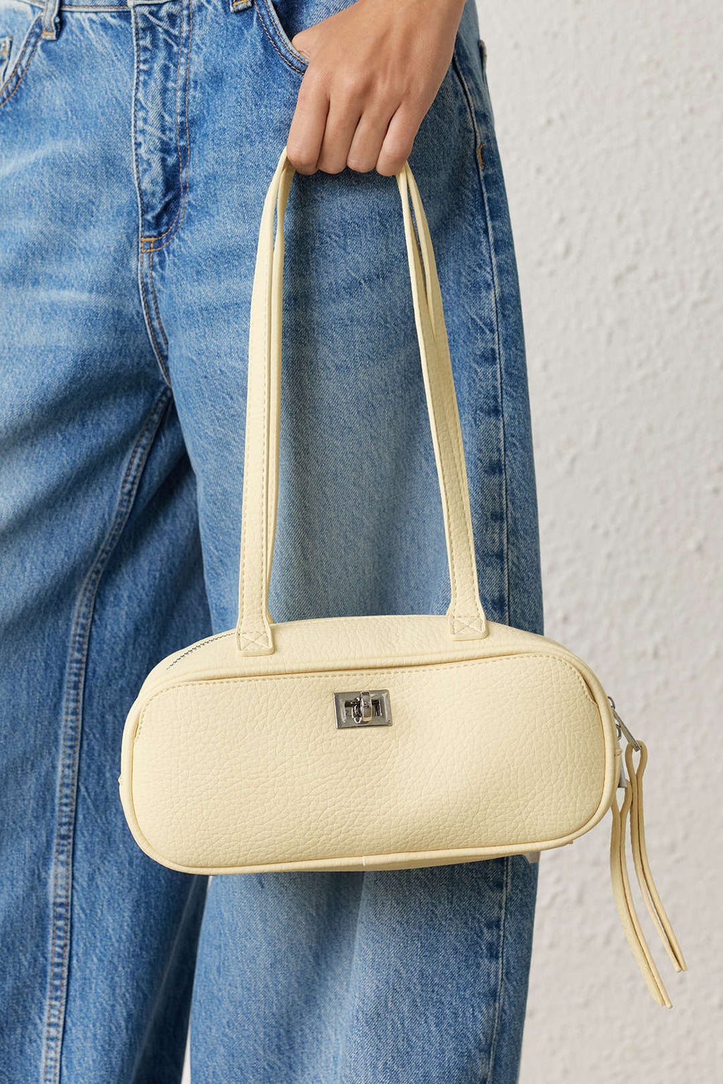Voralis cream yellow tote bag - handle detail